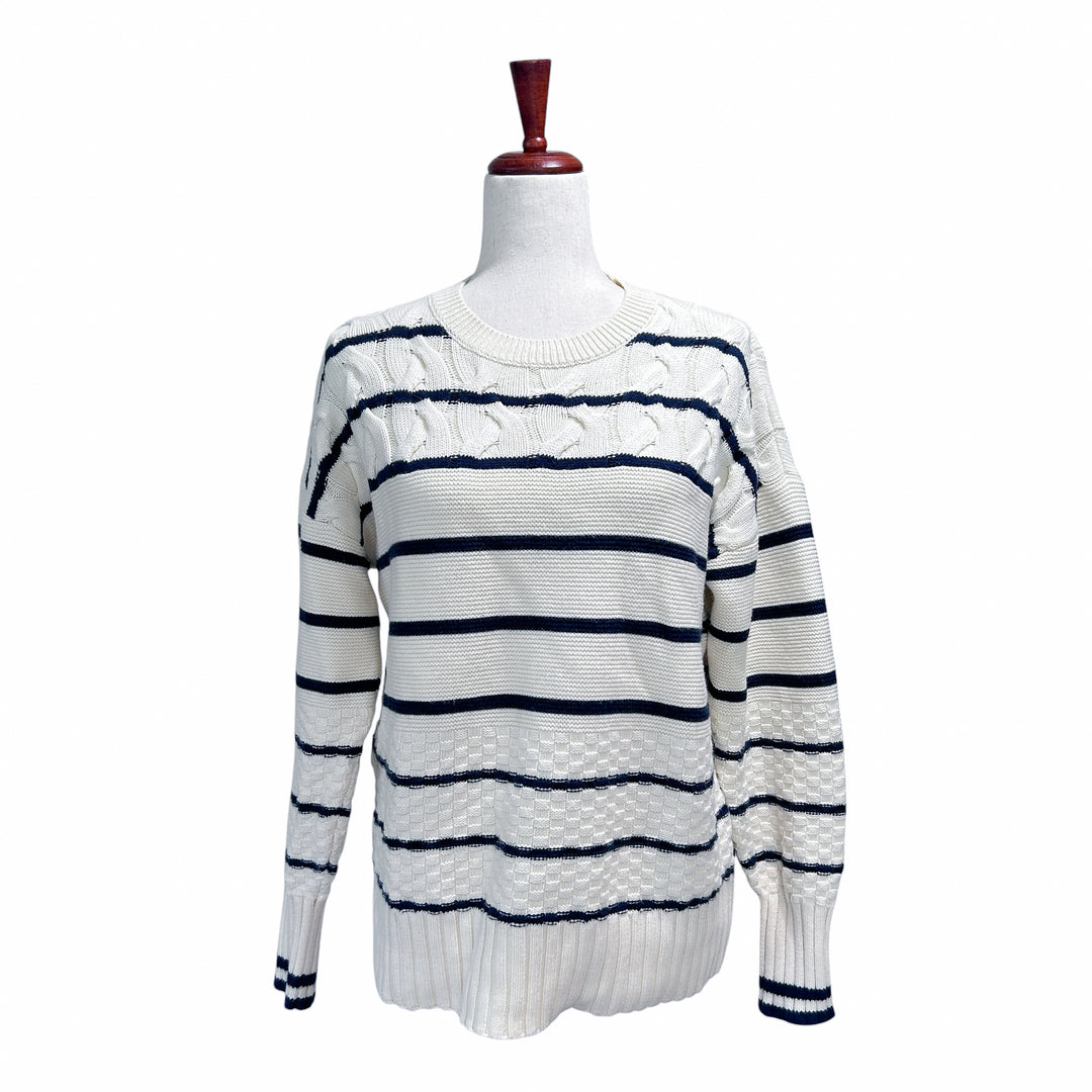 Vineyard Vines Women's Small Striped Fisherman Crew Sweater in Marshmallow Nautical