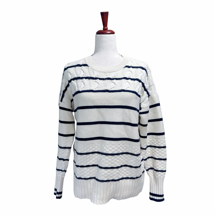 Vineyard Vines Women's Small Striped Fisherman Crew Sweater in Marshmallow Nautical