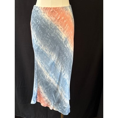Tie-Dye Midi Skirt By RTR Now Size M Cotton Blend Blue & Coral Elastic Waistband