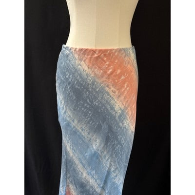 Tie-Dye Midi Skirt By RTR Now Size M Cotton Blend Blue & Coral Elastic Waistband