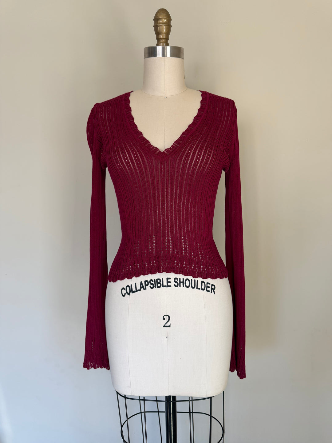 Archival John Galliano Era Christian Dior Burgundy V-Neck Sweater