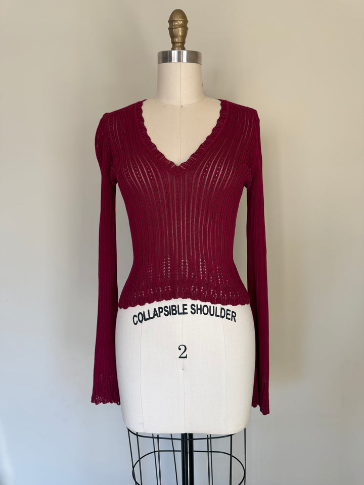 Archival John Galliano Era Christian Dior Burgundy V-Neck Sweater