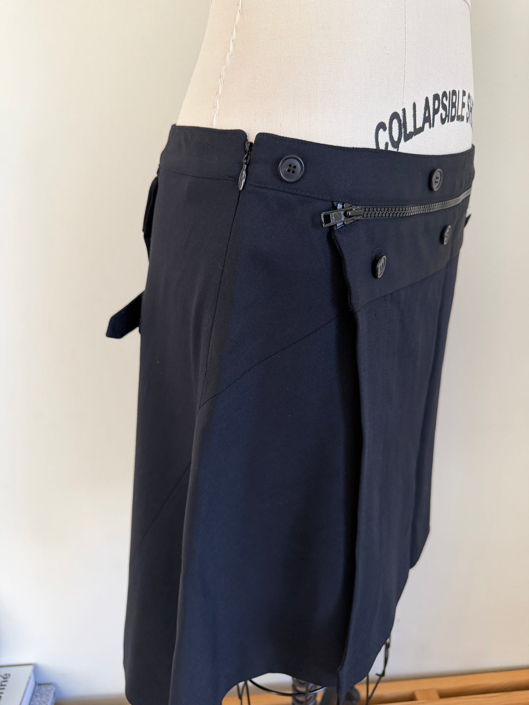 Christian Dior Boutique Galliano FW01 Black Asymmetric Zip Wool Skirt FR40