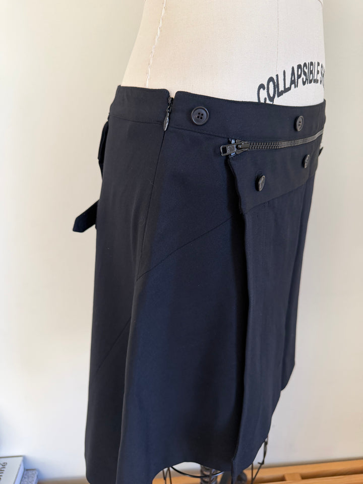 Christian Dior Boutique Galliano FW01 Black Asymmetric Zip Wool Skirt FR40