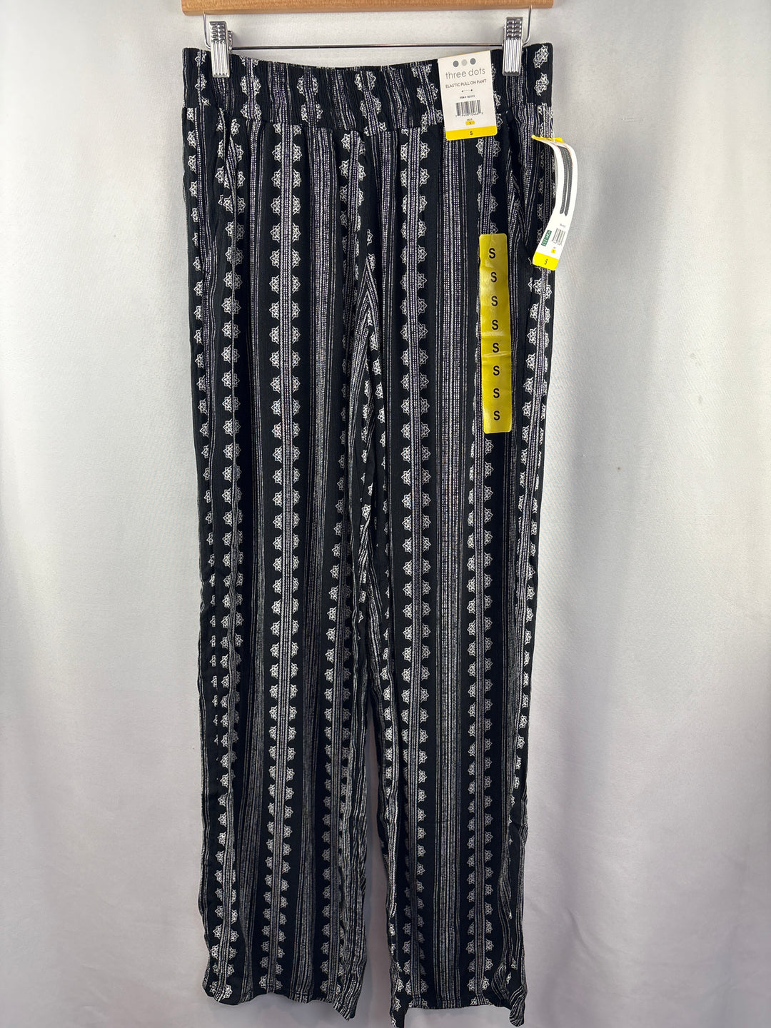 Women’s Three Dots Small Black w/ White Abstract Patterned Pants