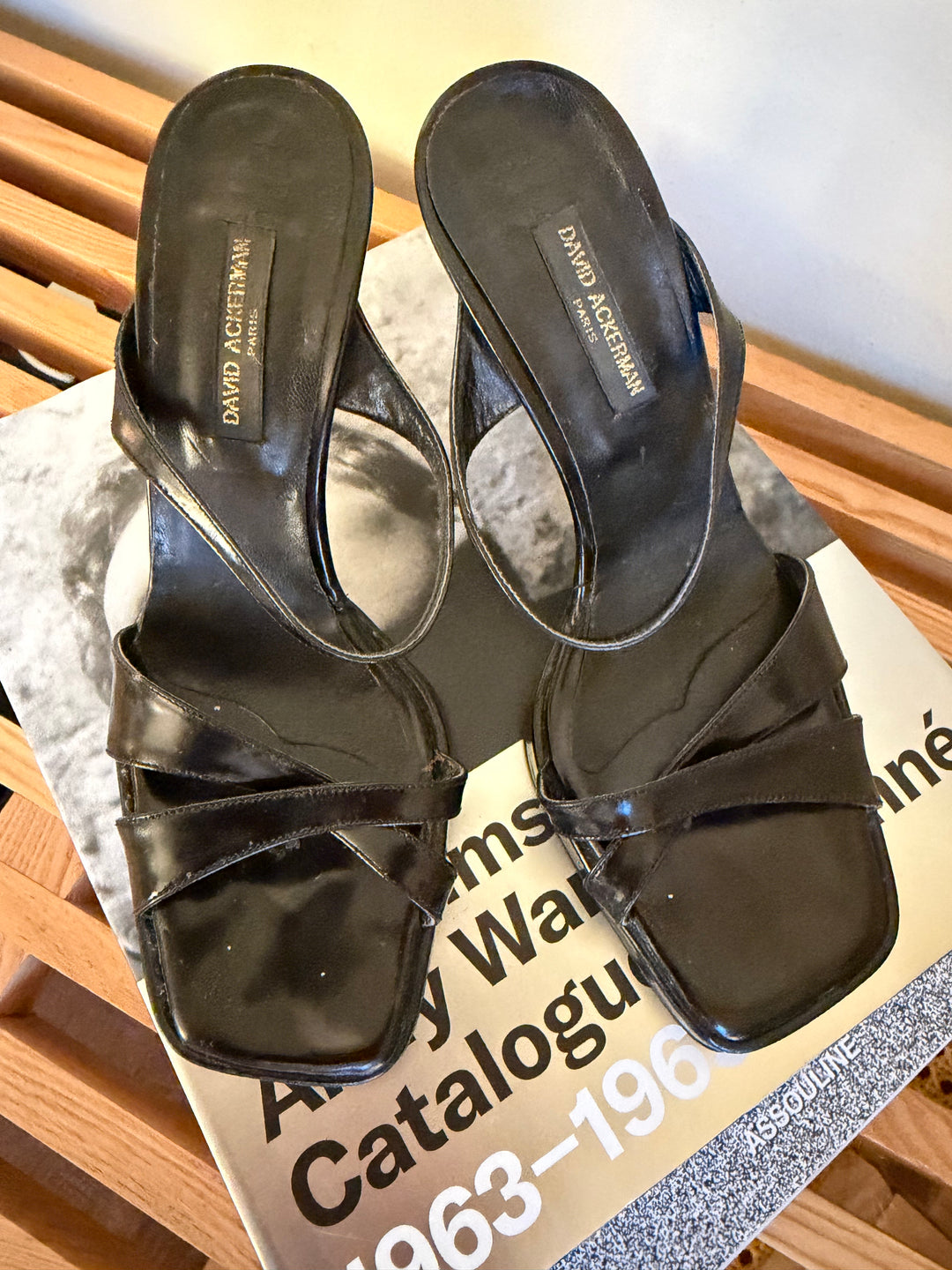 Vintage David Ackerman Paris Black Leather Y2K Mule Heels (fits 7.5)