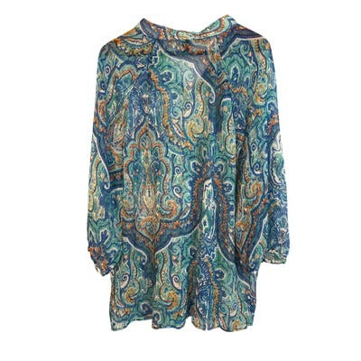 Women’s Green Label Ralph Lauren Size 2X Sheer Blue Multipattern Shirt.