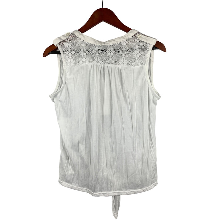 Womens White Sleeveless Top With Lace Detail & Front Tie