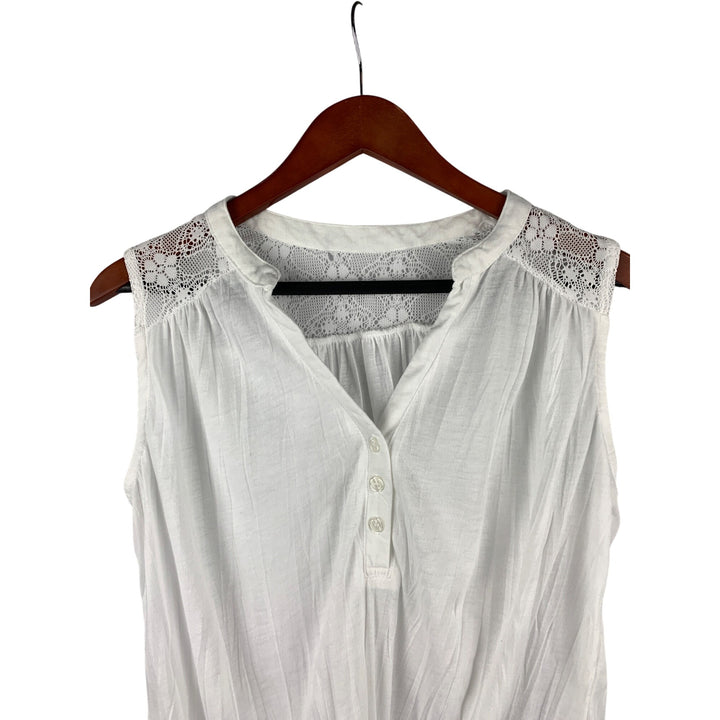Womens White Sleeveless Top With Lace Detail & Front Tie