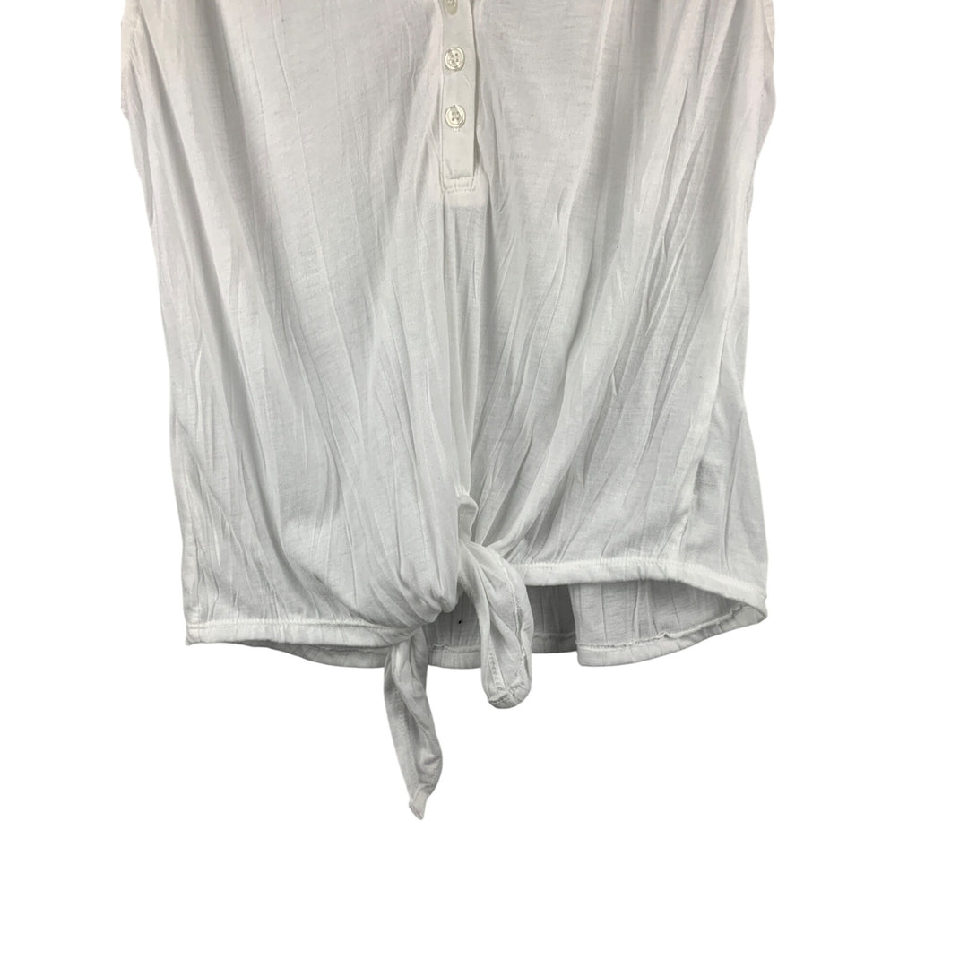 Womens White Sleeveless Top With Lace Detail & Front Tie