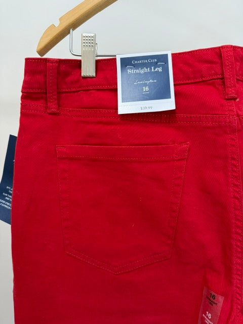 Charter Club Lexington Straight Ravishing Red Pant Sz16 NWT