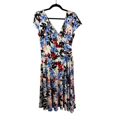 Maggy London Women’s Multicolor Floral Midi Dress Size 14 – Fit & Flare Dress