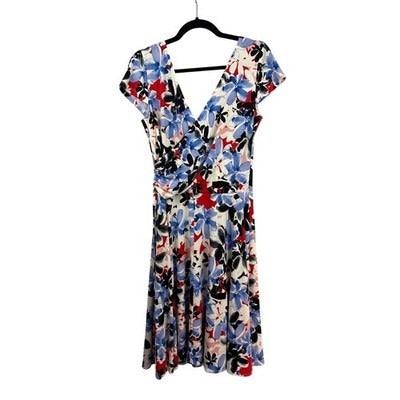 Maggy London Women’s Multicolor Floral Midi Dress Size 14 – Fit & Flare Dress