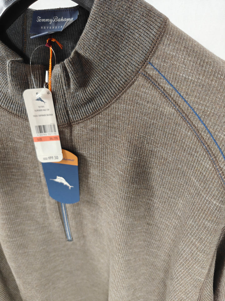 Mens Tommy Bahama Reversible Half Zip Pullover Brown 3XL