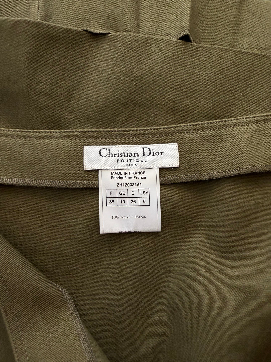 Christian Dior by John Galliano Olive Cotton Pleated Buckle Skirt FR38