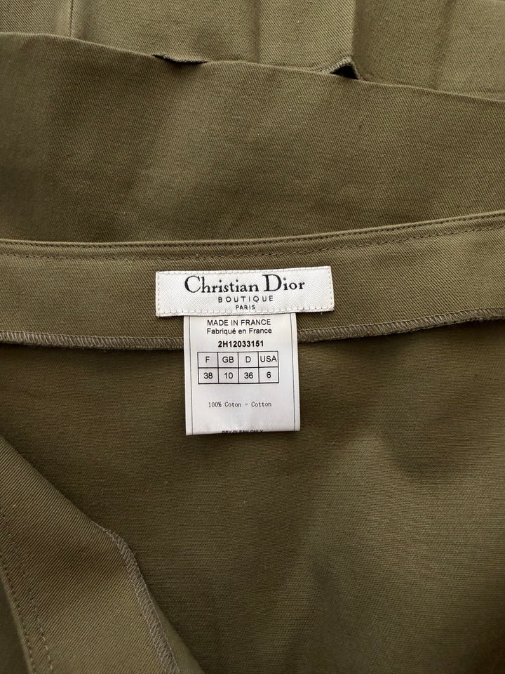 Christian Dior by John Galliano Olive Cotton Pleated Buckle Skirt FR38