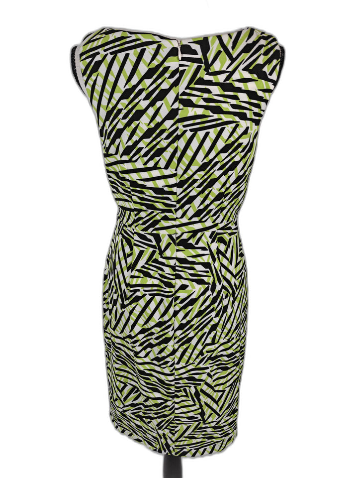 Women’s London Times Abstract Print Ruched Sheath Dress Green Black White Size 4