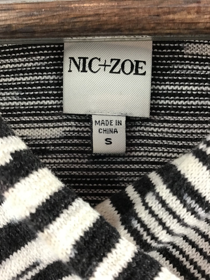 Women’s Nic + Zoe  Black White Abstract Stripe Knit Pullover Hoodie Size S