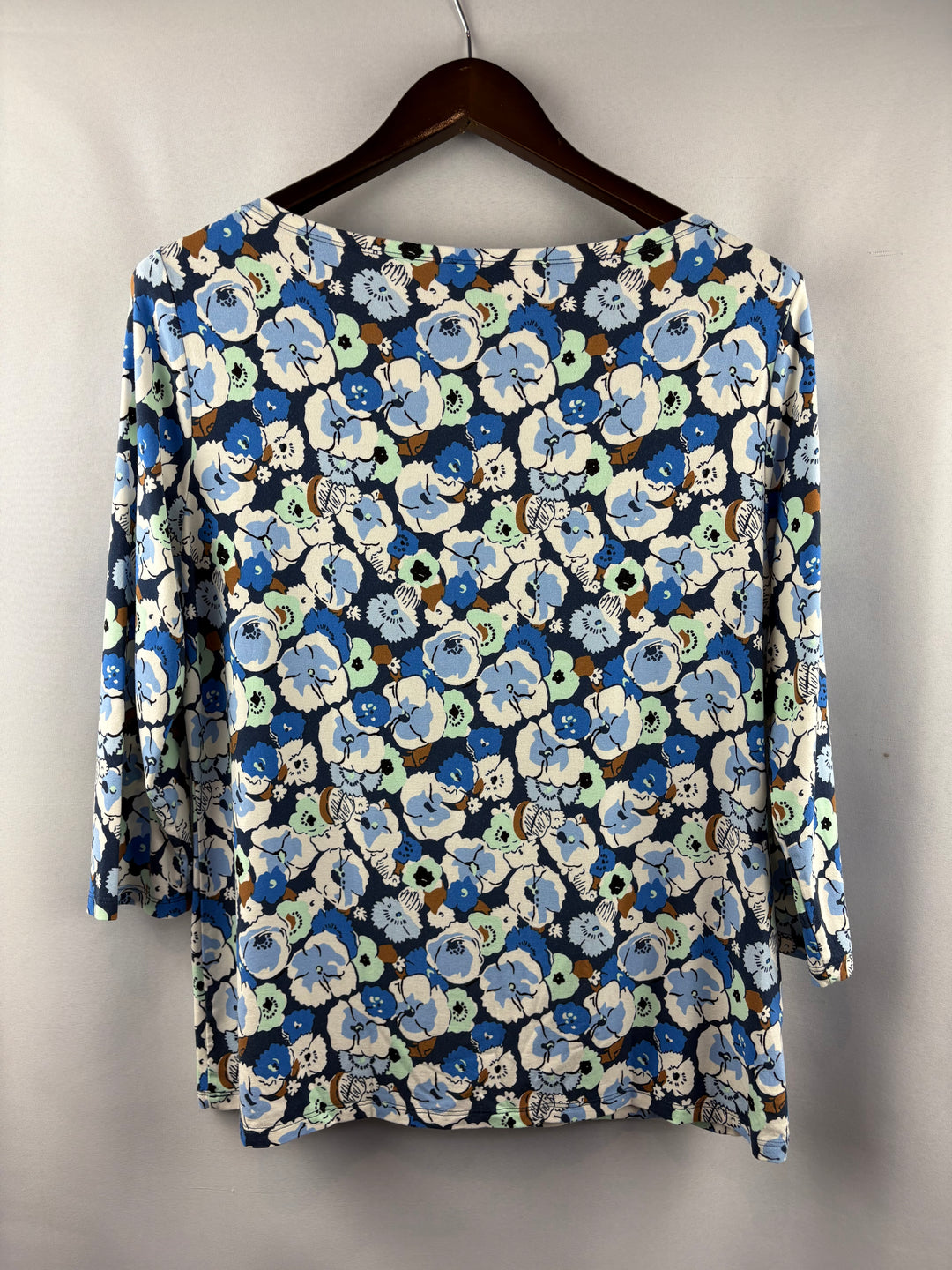 Women’s Ann Taylor Factory Large White, Blue, Brown Floral Blouse