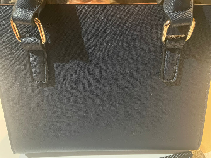 Dune London Navy Blue Structured Satchel Handbag Gold Hardware Women&