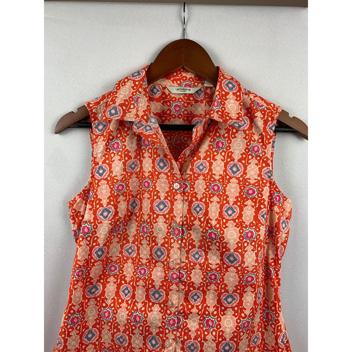 Liz Claiborne Sleeveless Button-Up Blouse Size 2 Red & White Pattern