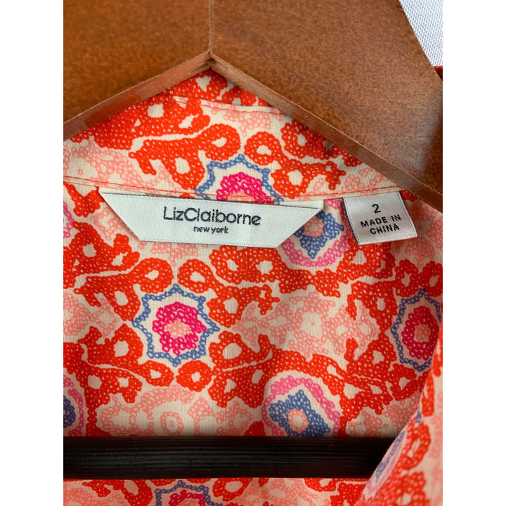 Liz Claiborne Sleeveless Button-Up Blouse Size 2 Red & White Pattern