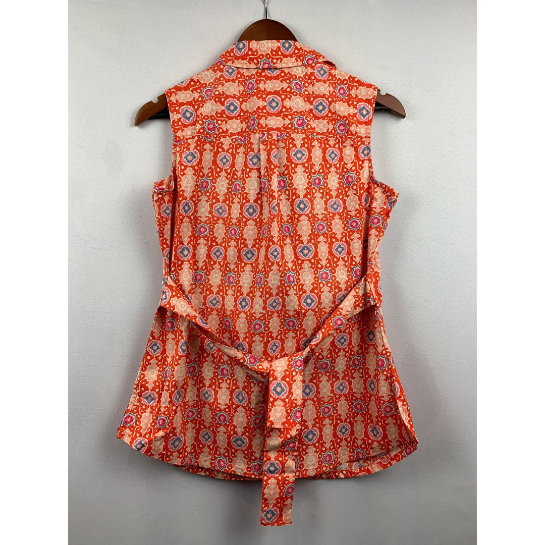 Liz Claiborne Sleeveless Button-Up Blouse Size 2 Red & White Pattern