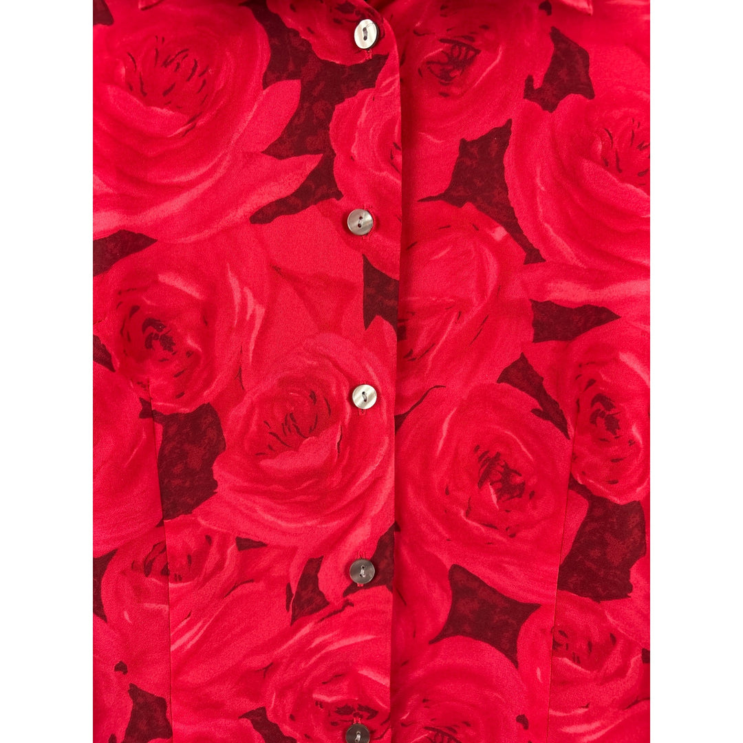 Apostrophe Petite Red Rose Pattern Button-Up Blouse 6P