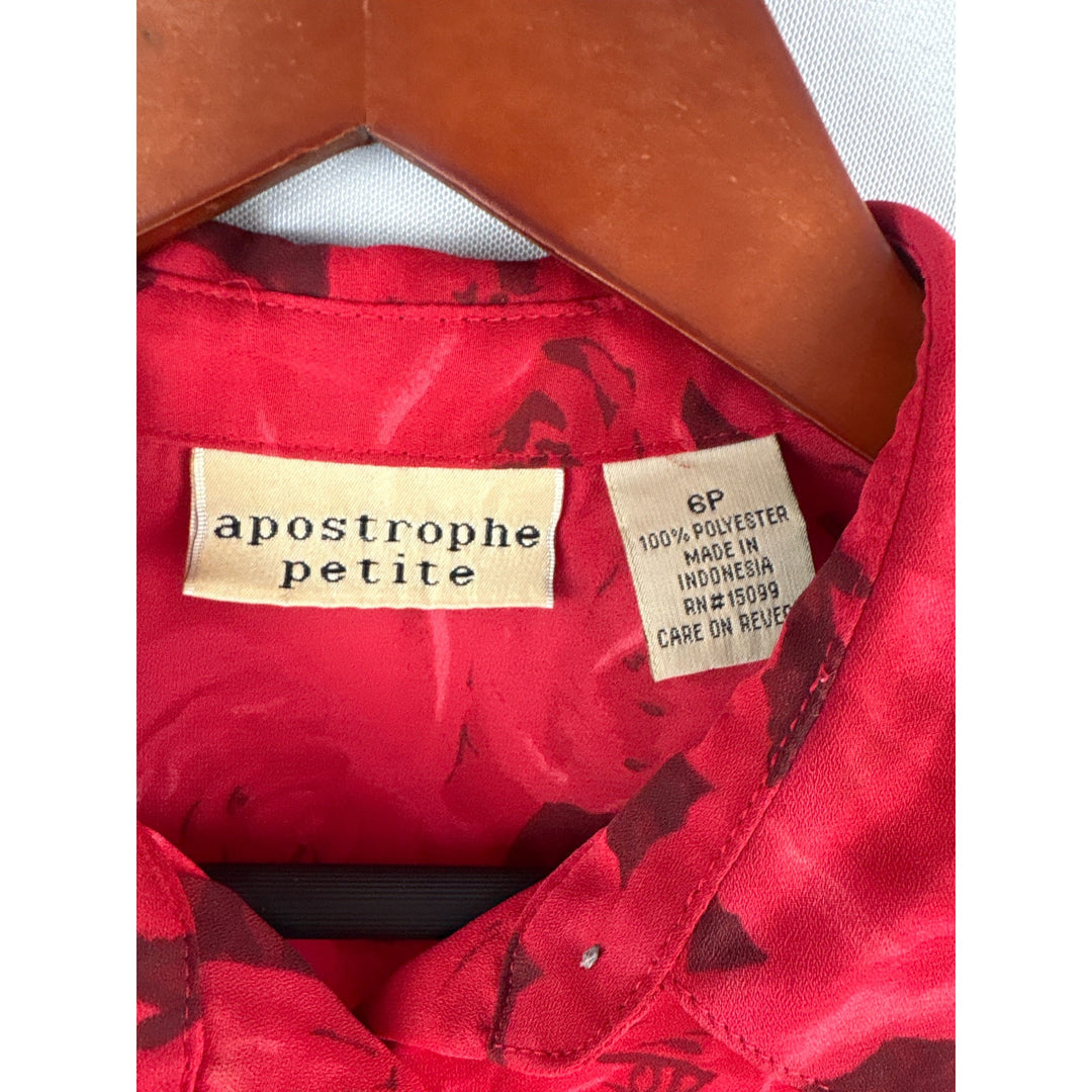 Apostrophe Petite Red Rose Pattern Button-Up Blouse 6P