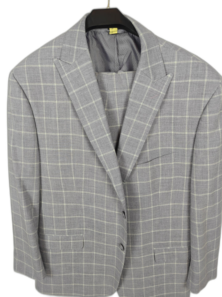 Sean John Men's Light Periwinkle Windowpane Suit Size 50R Two Piece Plaid Suit Jacket Pants