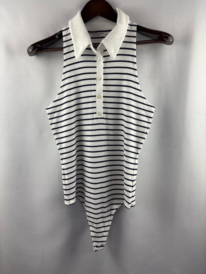 Women’s Abercrombie &amp; Fitch Large White &amp; Black Striped Bodysuit