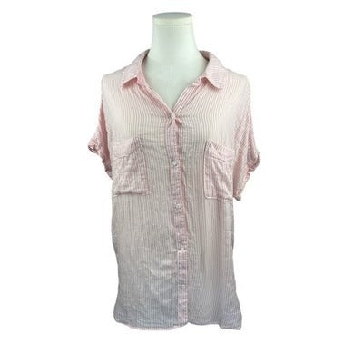 Women’s Cloth & Stone Size Large Pink & White Pinstriped Button Up Short Sleeve.