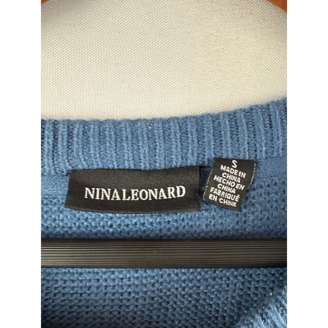 Nina Leonard Womens Blue Asymmetrical Knit Sweater S 100% Acrylic