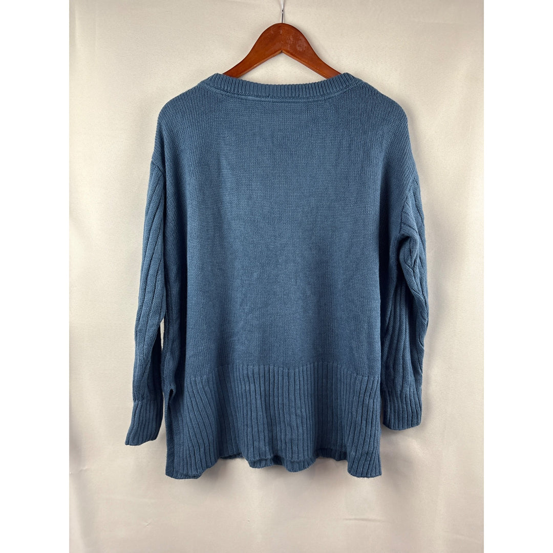 Nina Leonard Womens Blue Asymmetrical Knit Sweater S 100% Acrylic
