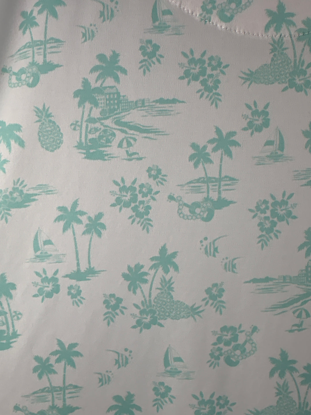 Men’s Straight Down XL White Golf Polo w/ Green Hawaiian Pattern