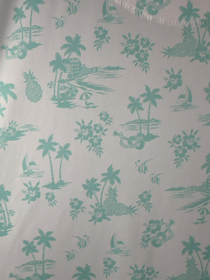 Men’s Straight Down XL White Golf Polo w/ Green Hawaiian Pattern