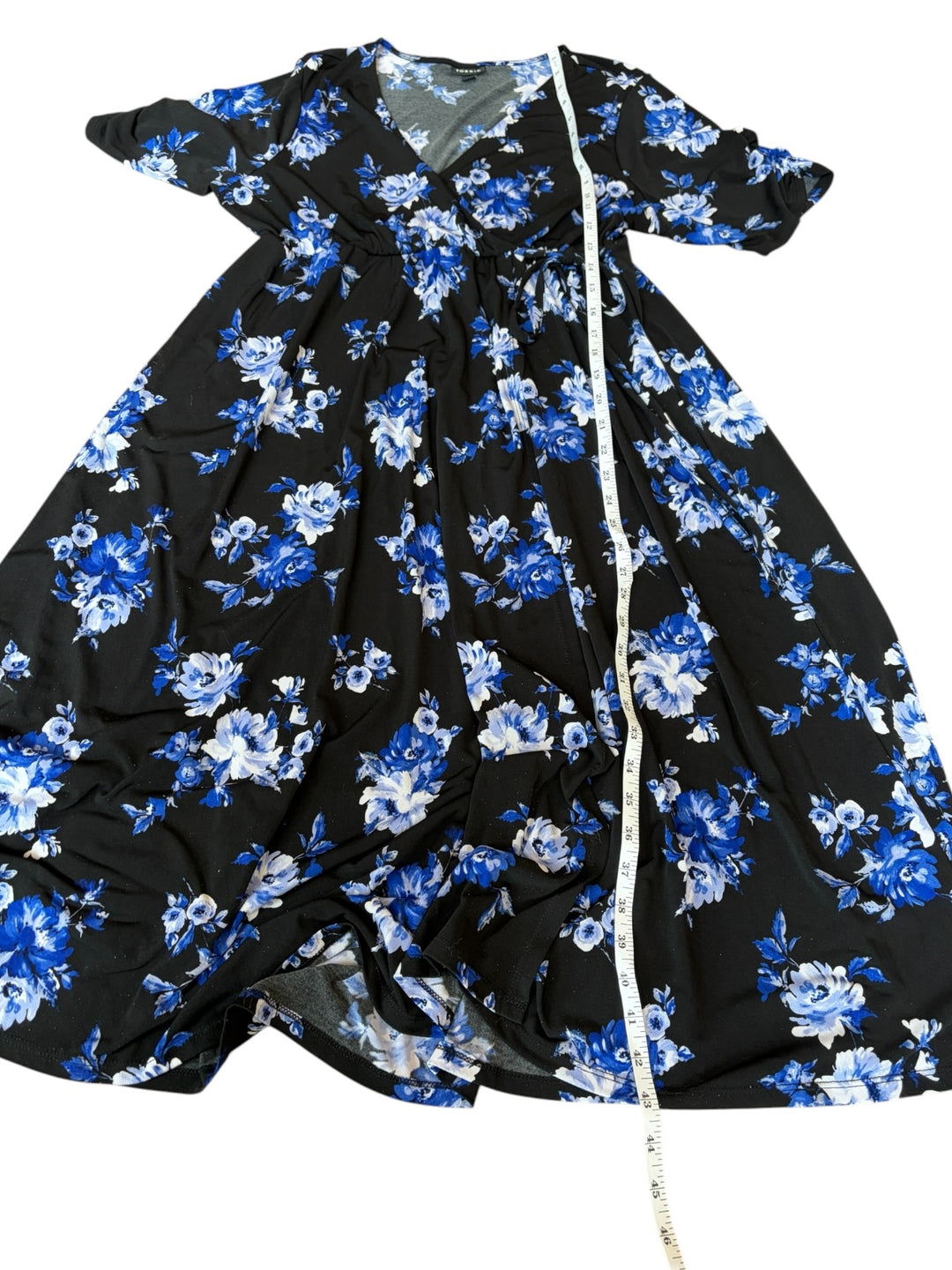 torrid Black Midi Dress with Blue and White Floral Print Size 1*