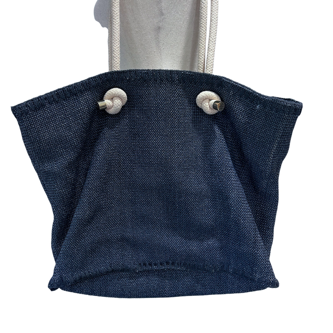 Tory Burch Knotted Whale Beach/Pool Tote Handbag Purse Blue Canvas Nautical Preppy Whimsical Vacatio