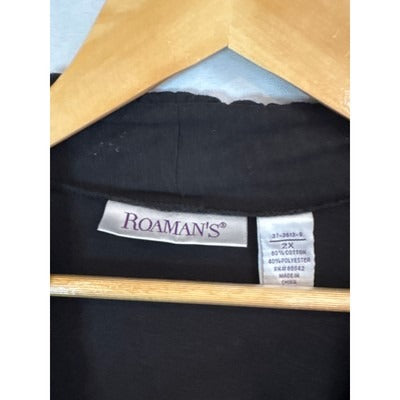 Women’s Roaman’s Size 2X Long Sleeve Black Sweater with Ruched Details.