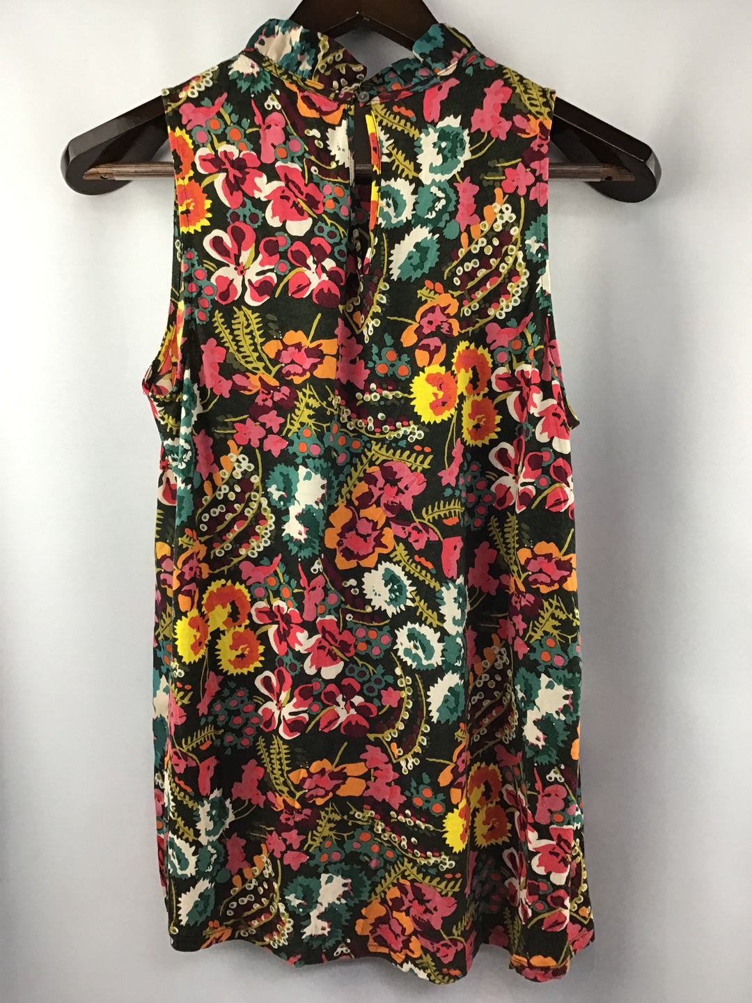 Women’s Loft Ruffle Mock Neck Multicolor Sleeveless Floral Size Medium