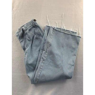 Stradivarius Womens High-Waisted Blue & White Striped Cargo Pants Size 36