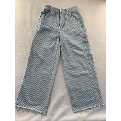 Stradivarius Womens High-Waisted Blue & White Striped Cargo Pants Size 36