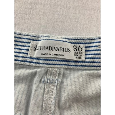 Stradivarius Womens High-Waisted Blue & White Striped Cargo Pants Size 36