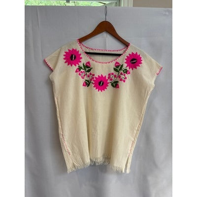 Women’s Handmade Size Not Known, Cream with Pink and Green Embroidery.
