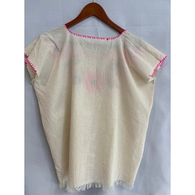 Women’s Handmade Size Not Known, Cream with Pink and Green Embroidery.