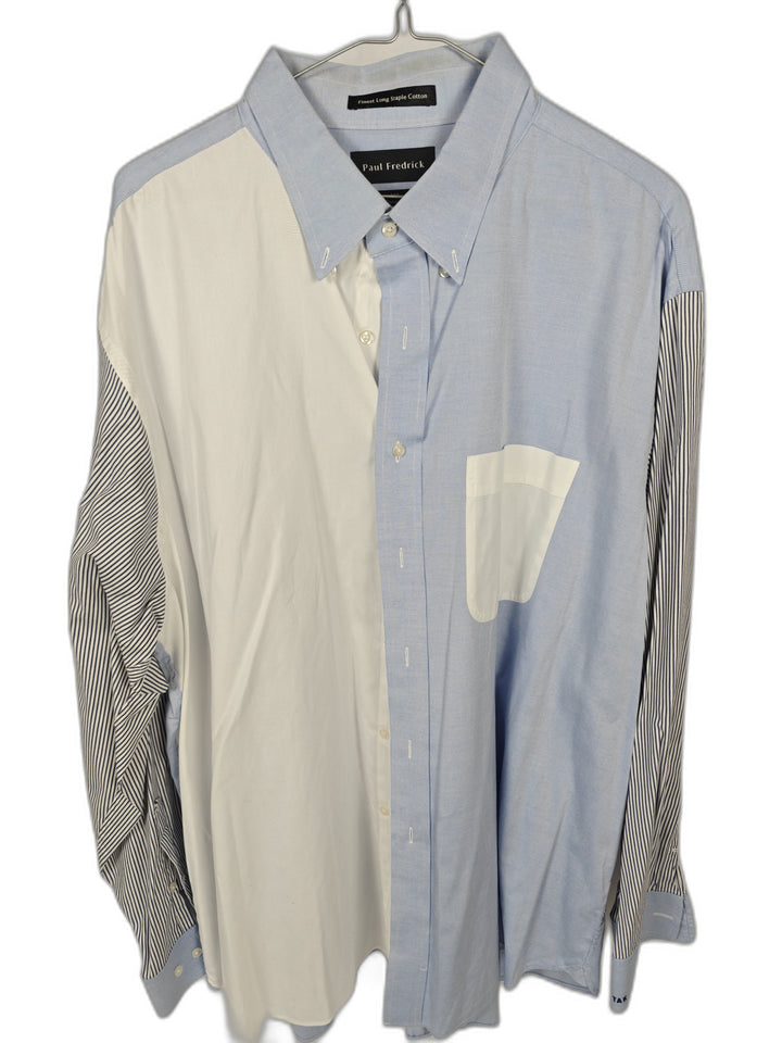 Paul Fredrick Men's XXL Classic Fit Blue Colorblock Button Down Dress Shirt Long Sleeve Cotton