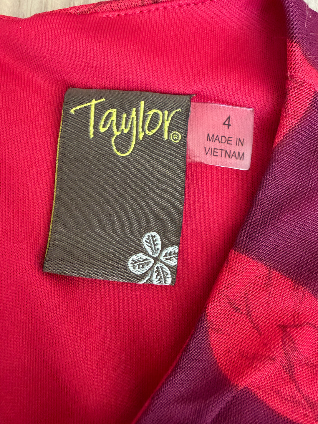 Taylor Women’s Purple/Red Long Sleeve Ruched Maxi Foral Dress, Size 4