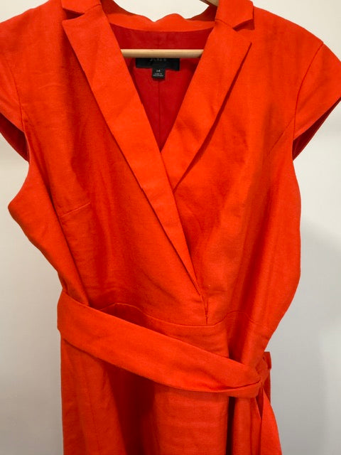 J.Crew Linen‑Blend Faux Wrap Orange Dress Sz14