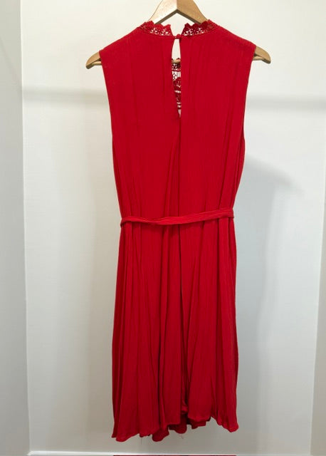 Torrid Red Crinkle Gauze Crochet Tank Midi Dress SzL(12) NWT