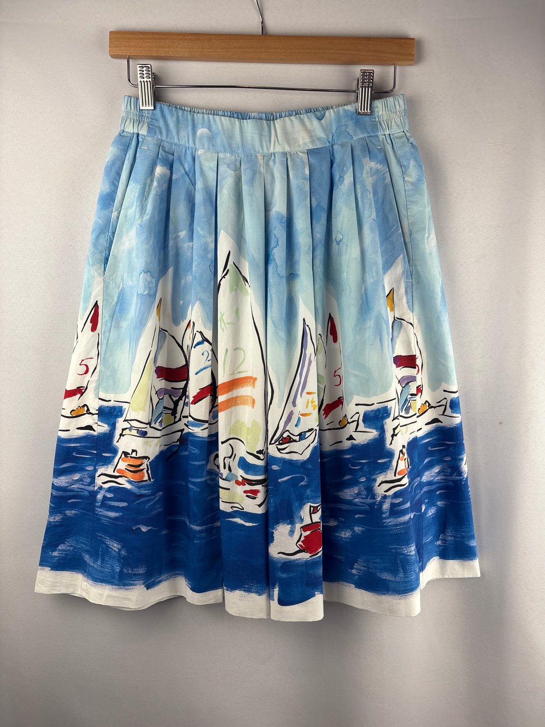 Women’s J.Crew PS Blue Painted Regatta Patterned Midi Skirt